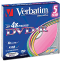 Verbatim DVD-R 4x 4.7Gb Coloured Discs (slim 5 Pack)